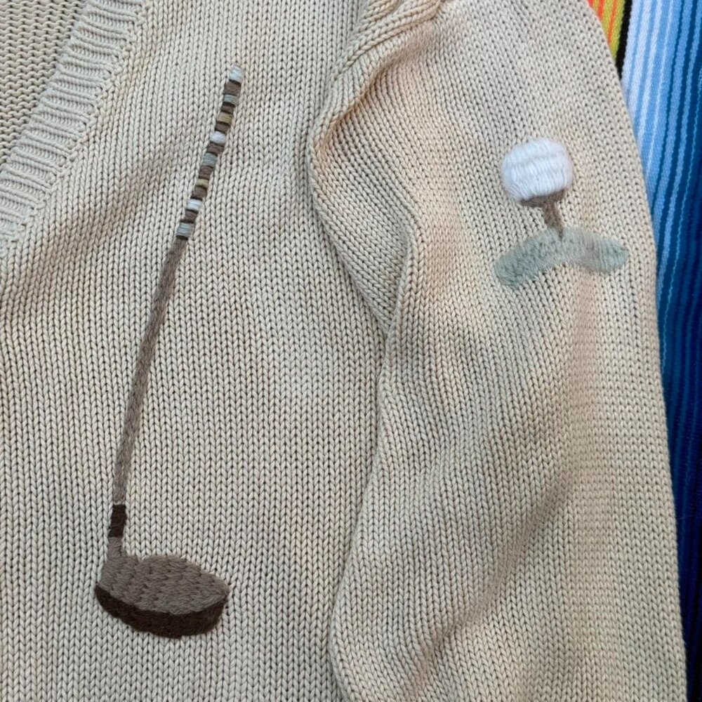 SOLD / AMAZING VINTAGE cream y2k LIZ CLAIBORNE GOLF knot knit cardigan! - Picture 5 of 8